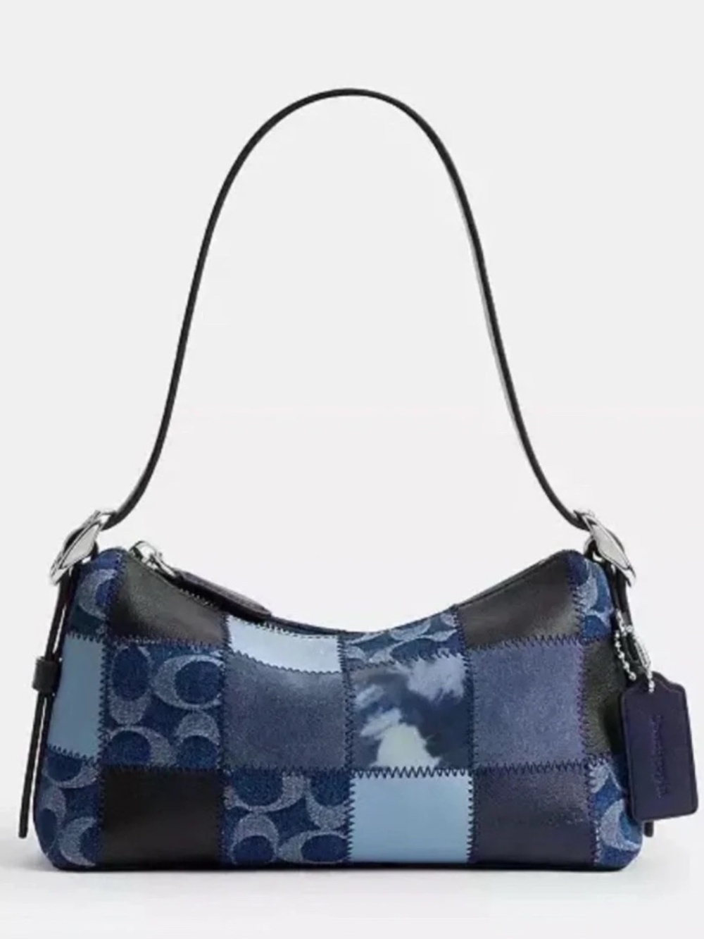 COACH Coachtopia Alter Ego Small Slouchy Shoulder Bag Patchwork Sig Leather Blue